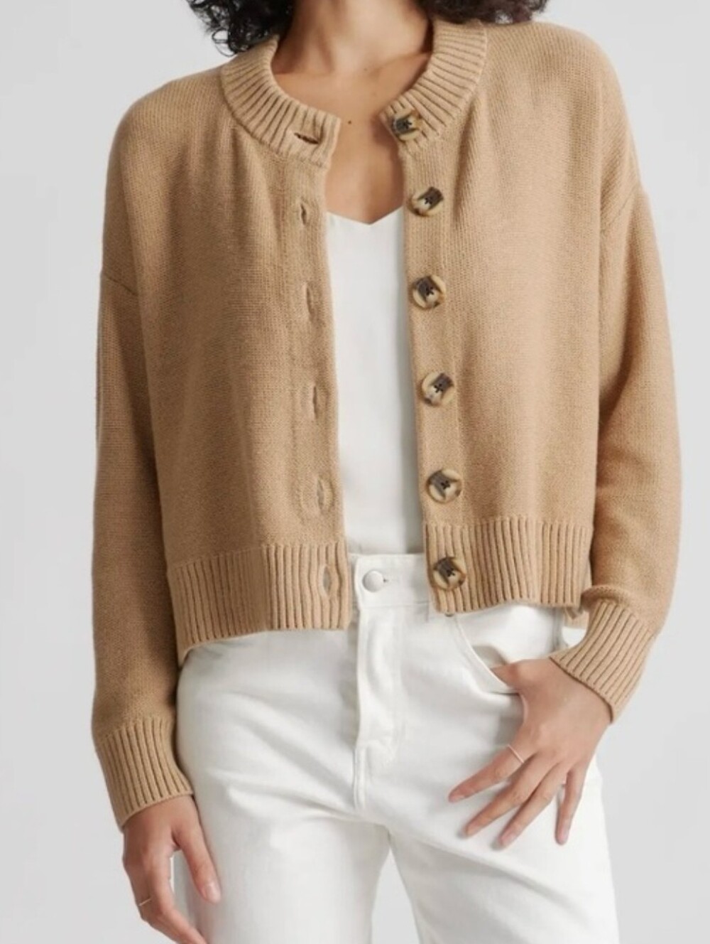Quince Organic Cotton Camel Cropped Cardigan - Picture 4 of 16